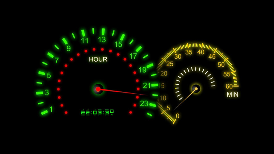 clock, time, speedometer, car