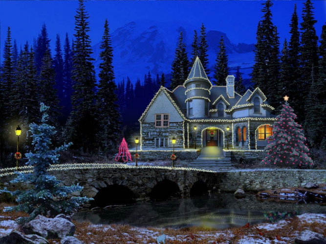 рождество, новый год, праздник, дача, гора, зима, снег, пейзаж, дом