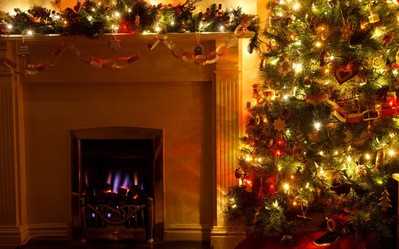 christmas tree, xmas, cozy, decoration, eve, festive, fireplace, holiday, home