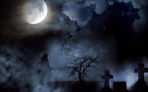 cemetery, creepy, moon, wolf, night, cross, clouds, star, atmospheric, mystical, ghostly, spiritual, sky, death, howl, tree, aesthetic, lonely