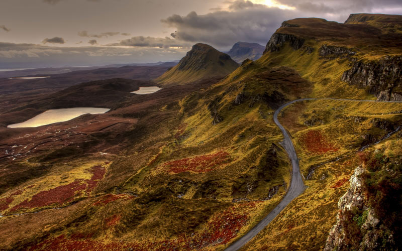 landscape, nature, mountains, road, england, scotland, united kingdom, lake, water, europe, quairaing, island