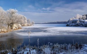 зимнее утро, природа, зима, лёд, мороз, небо, облака, пейзаж, речка, снег, утро, январь