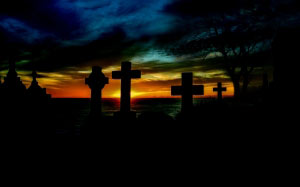 восход солнца, кладбище, крест, могилы, могильные плиты, атмосфера, мрачный, мрак