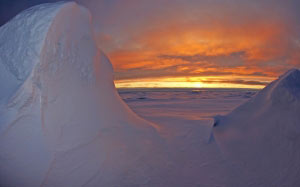 Arctic Ocean, sea, sunset, sky, clouds, winter, snow, ice, landscape, nature, 