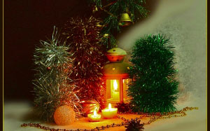 composition, Christmas, new year, greetings, holiday, candles, lights, balls, cones, Christmas trees