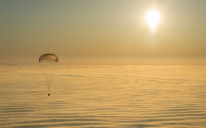 sunrise, Soyuz, spacecraft, clouds, parachute, atmosphere, space, sky