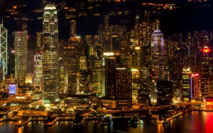 небоскребы, Гонконг, город, ночь, огни