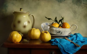 quince, still life, fall, fruits, lemons