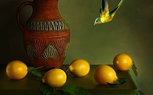 ceramics, lemons, still life, autumn, Uzbek ceramics, fruit