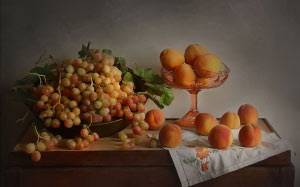 grapes, still life, autumn, peaches