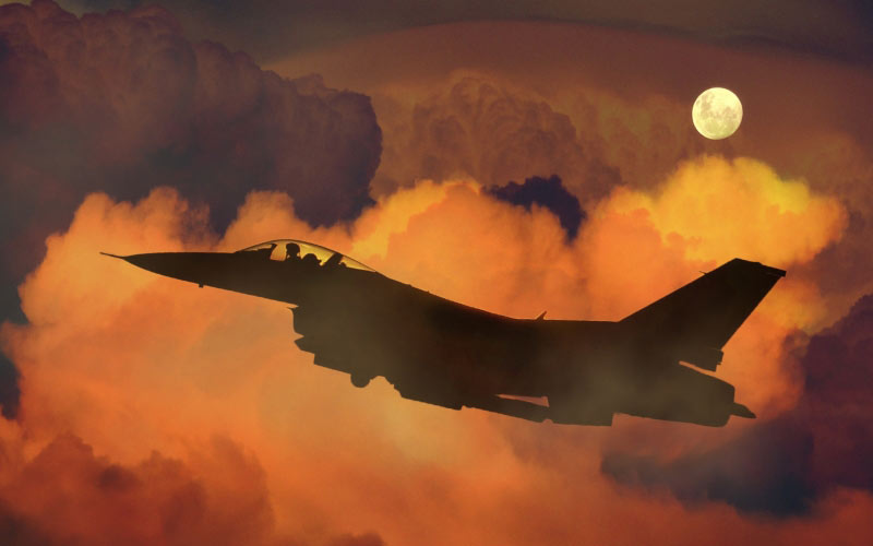 air plane, fighter, night sky, moon, clouds, aircraft, military, war, jet, flight, aviation, transport, aerospace, fly, sky, army, aerial