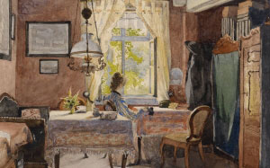 Carl Wenzel Zajicek, painting, interior, woman, window