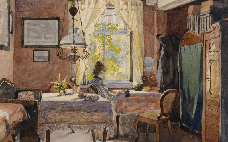Carl Wenzel Zajicek, painting, interior, woman, window