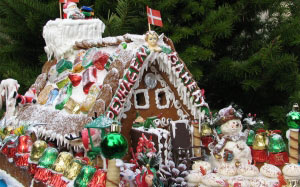 new year, christmas, holidays, xmas, food, gingerbread house, tree, decorations