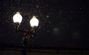 New year, Christmas, Xmas, holidays, street lamp, snow, winter, night, evening