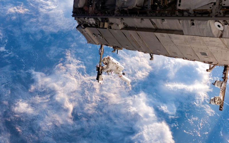 iss, space station, international space station, astronaut, construction, walk, space, clouds, earth, fabrication, building, space walk, repair