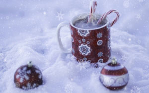 Новый год, Рождество, снег, композиция, зима, украшение, чашка