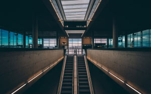 escalator, airport, staircase, building, city