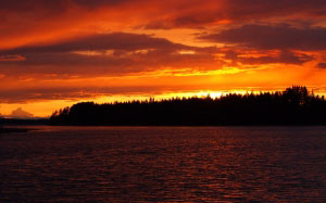 закат, середина лета, озеро, финское, вода