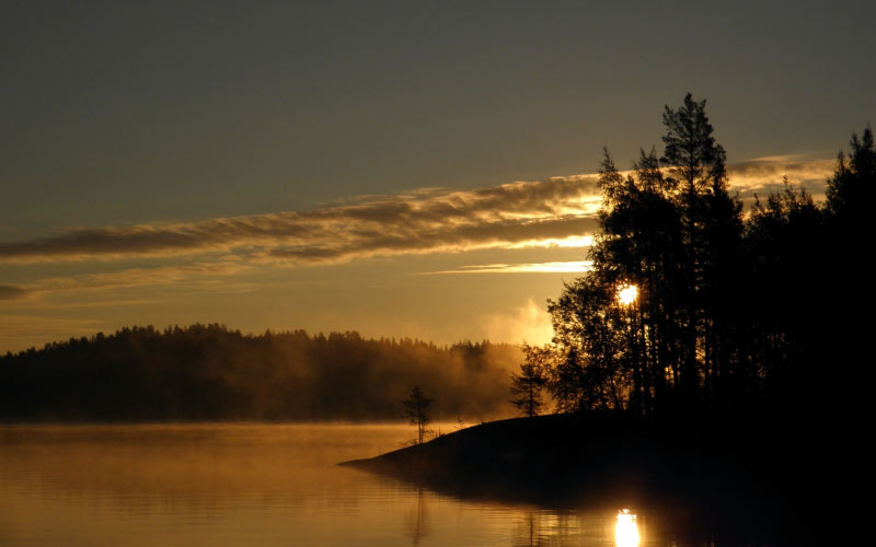 утро, восход, финляндия, осень, сентябрь, озеро, лес, остров