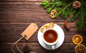 new year, christmas, xmas, holiday, winter, ornament, tea, mug, pine cone