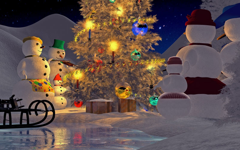 christmas eve, christmas tree, snowmans, winter, xmas, snow