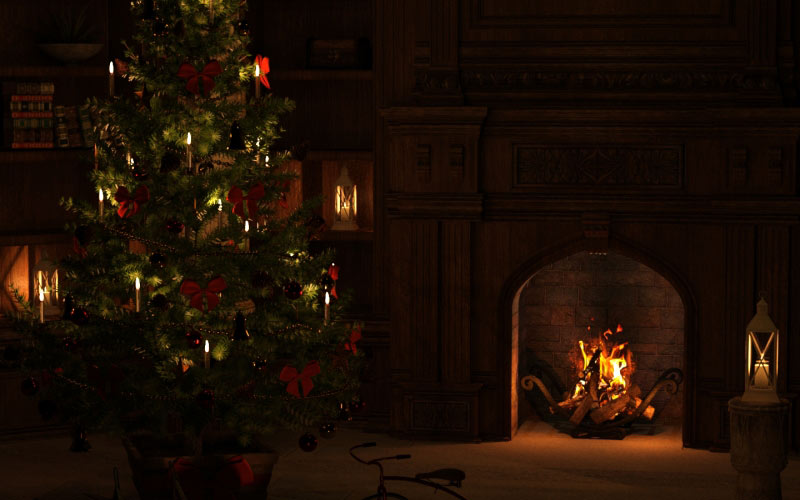 christmas tree, eve, atmosphere, december, fir, presents, evening, candlelight, fireplace
