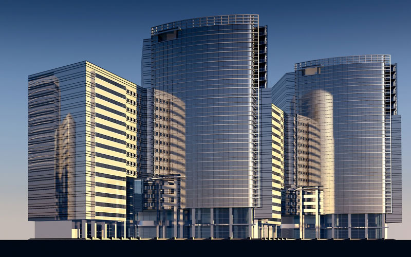 небоскребы, здания, архитектура, город, дома, 3d-модель, компьютерная графика, 3d-визуализация, рендеринг