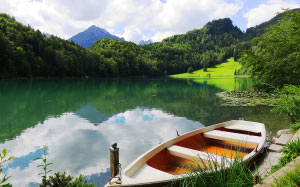 лодка, лето, озеро, лес, река, горы, пейзаж, деревья