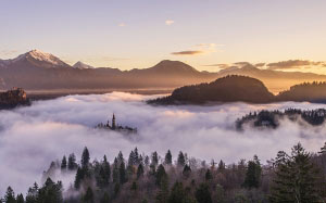 туман, лес, пейзаж, туман, горы, природа, панорама, долина, замок