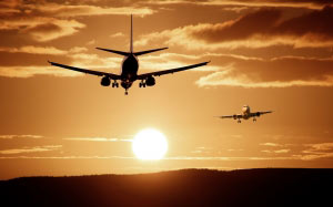 самолеты, посадка, небо, пассажирский самолет, полет, аэропорт, полет, закат