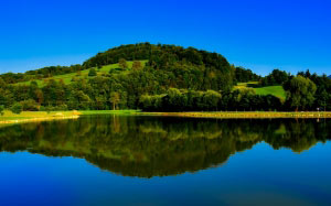landscape, scenic, hills, forest, trees, woods, nature, outdoors, lake, water, reflections, fall, autumn, country, rural