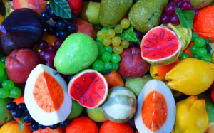 красочный, цветной, фруктовый, дыня, персик, виноград, апельсины, лимоны, безвкусные, продукты питания, ассорти