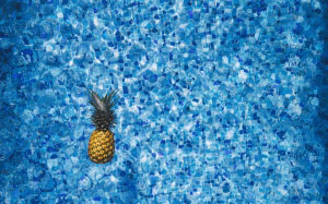 blue, design, floating, fruit, pineapple, pool, tiles, tropical, water, summer