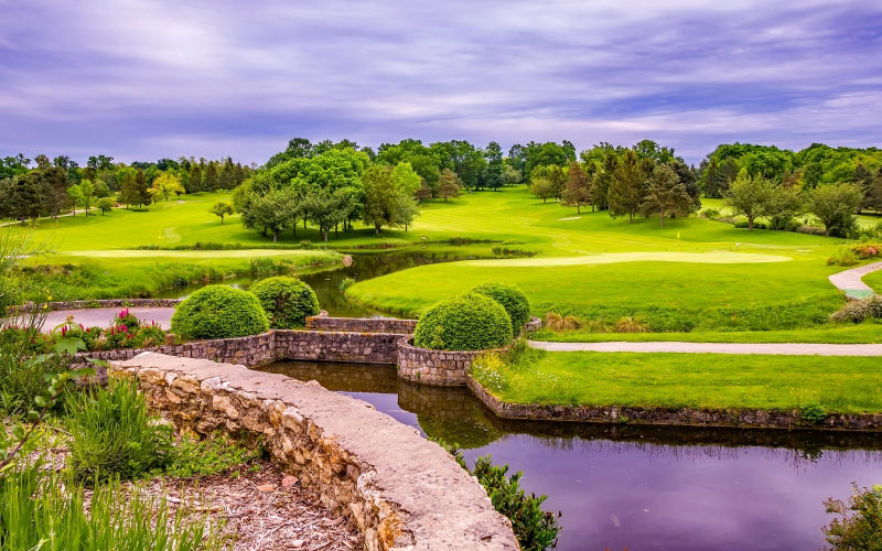 countryside, grass, lake, pond, river, scenic, trees, water, landscape, park, sky, clouds, golf course