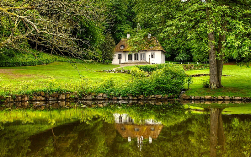 nature, park, house, landscape, trees, pond, lake, countryside, 