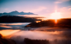 новая зеландия, восход солнца, утро, туман, небо, облака, горы, пейзаж, природа, потрясающий, лес