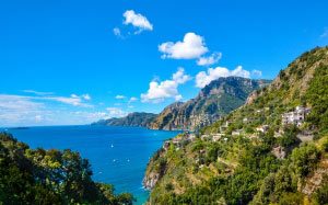 ocean, amalfi, coast, sorrento, italy, shoreline, coastline, beach, rocks, mountains, landscape, italian, vacation, travel, sea, mediterranean, blue, summer, nature, sunny, town