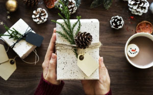 box, card, celebration, christmas, xmas, decoration, festive, gift, holiday, label, new year, pinecones, present, season, wrapped