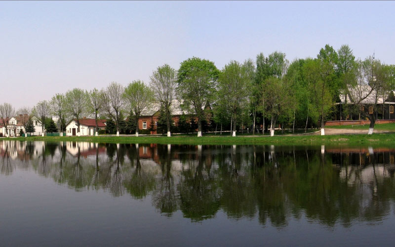 pond, village, rossoszyca, poland, rural, country