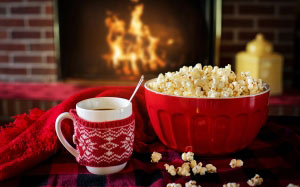 тепло, уютно, попкорн, кофе, зима, камин, дома, холодно, огонь, чашка, уют, декабрь, уютно, кружка, комната