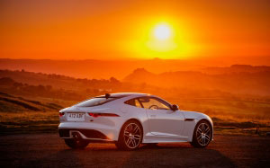 jaguar, jaguar f-type, car, auto, sunset, landscape