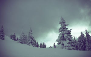 зима, горы, снежно, альпы, пейзаж, деревья, облака, вечер, природа
