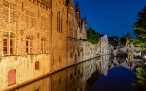 groenerei and landhuis van het brugse vrije, blinde ezelbrug, heritage, belgium, evening, night, city, old, history, architecture, river, canal