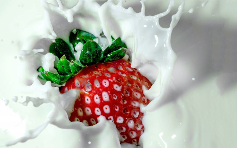 white, fruit, berry, petal, food, milk, dessert, strawberry, close up, whipped cream, strawberries