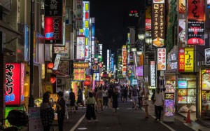colorful, neon, street, shinjuku, tokyo, japan, city, night, people