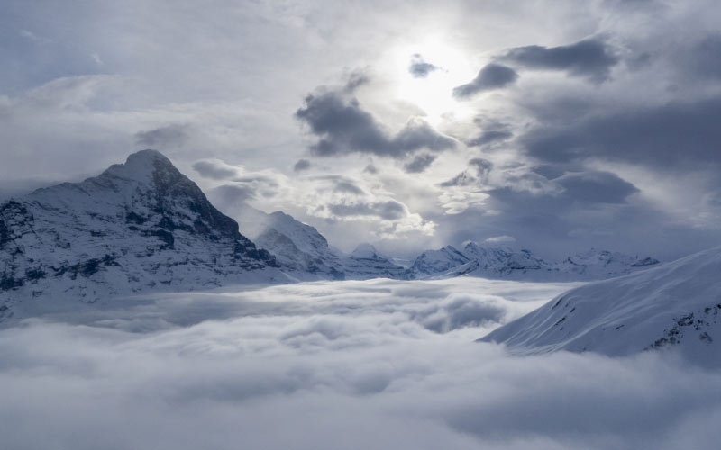 гриндельвальд, эйгер, швейцария, горы, альпийский, бернский оберланд, природа, зима, облака, небо, туман