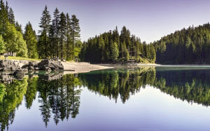 landscape, nature, water, summer, conifer, evergreen, forest, lake, lakeside, mirroring, mountain, outdoors, river, scenery, scenic, pine, woodland