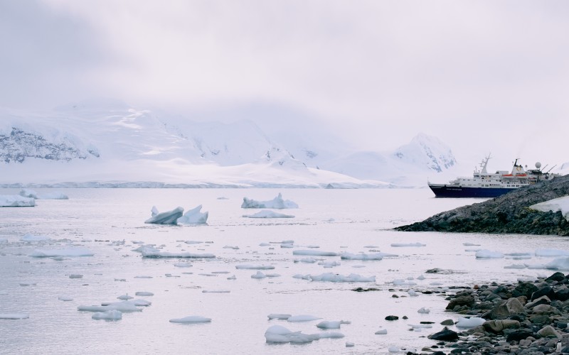 antarctica, landscape, icebergs, mountains, snow, cold, shore, ocean, sea, winter, ship