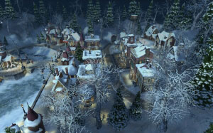 рождество, новый год, деревня, ночь, снег